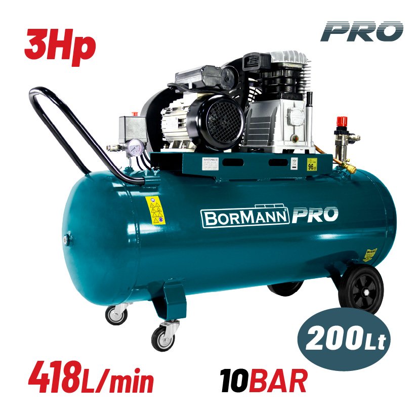 AIR COMPRESSOR BELT DRIVEN, 3hp,200L,418L/min