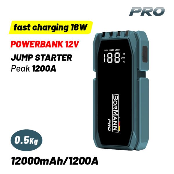 BORMANN Pro BBC8530 POWER BANK & CAR BOOSTER, 12V, 12000mAh/1200Α, FAST CHARGING 18W