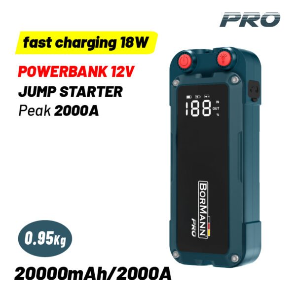 BORMANN Pro BBC9030 POWER BANK & CAR BOOSTER, 12V, 20000mAh/2000Α, FAST CHARGING 18W