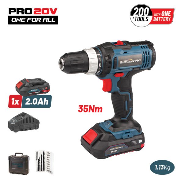CORDLESS DRILL 20V,Li-Ion,2 SPEED-35Nm,1x2Ah,WITH CASE