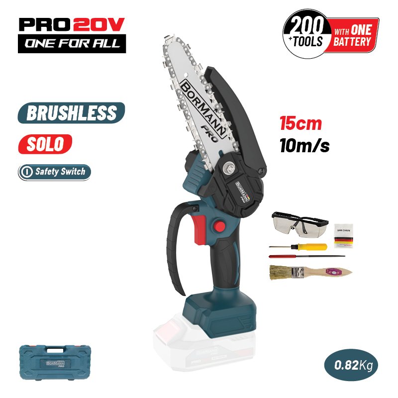 BORMANN PRO BBP3916C CORDLESS MINI CHAINSAW 20V, BRUSHLESS, BAR 15cm,1/4"1.1mm 37links , 11m/s