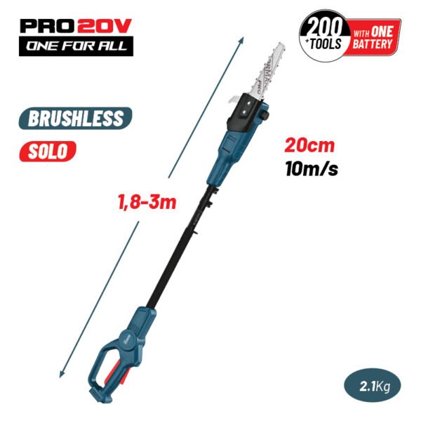 BORMANN PRO BBP4220 BATTERY TELESCOPIC POLE SAW 20V,20cm BLADE,AUTOMATIC LUBRICATION,CASE,SOLO