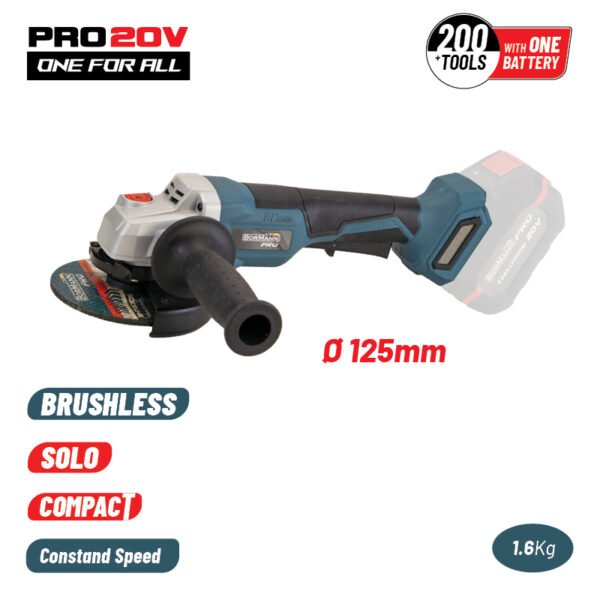 ANGLE GRINDER COMPACT BRUSHLESS ,20V,Li-Ion,Φ125mm,8500rpm-SOLO