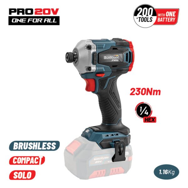 IMPACT SCREWDRIVER COMPACT,BRUSHLESS,20V,Li-Ion,230Nm,0-1000/0-1800/0-2700rpm,SOLO