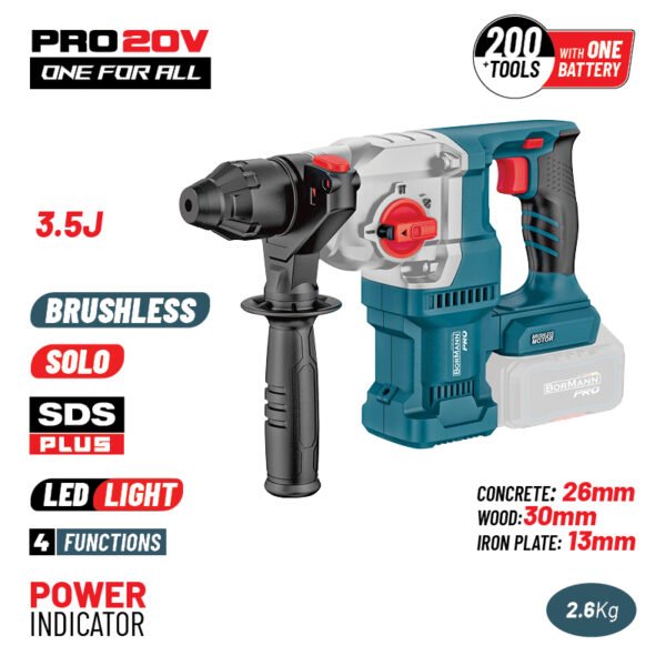 BORMANN PRO BBP5315 CORDLESS BRUSHLESS ROTARY HAMMER 20V SDS-PLUS BRUSHLESS 20V,3.5J, 0-1150rpm,SOLO
