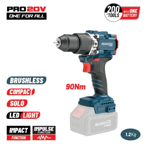 BORMANN PRO BBP5325 CORDLESS IMPACT DRILL, COMPACT, BRUSHLESS 20V, Li-Ion, 90Nm,2 SPEEDS