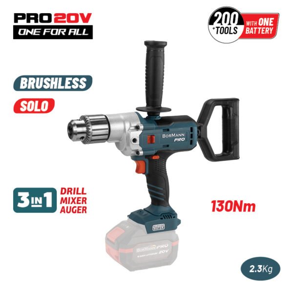 CORDLESS BRUSHLESS DRILL 20V , 130Nm ,2-SPEED , 0-300/0-1200rpm ,MAX CHUCK 16mm SOLO