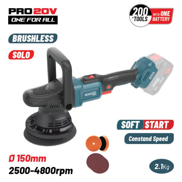 DUAL ACTION CORDLESS CAR POLISHER, BRUSHLESS 20V, Li-Ion, 150mm, 2500-4800rpm, SOLO