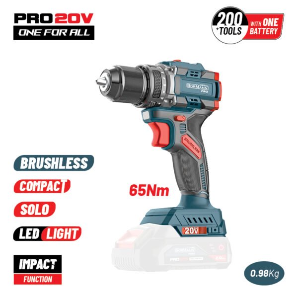 BORMANN PRO BBP5400 CORDLESS IMPACT DRILL,COMPACT,BRUSHLESS 20V,Li-Ion,65Nm,2 SPEEDS