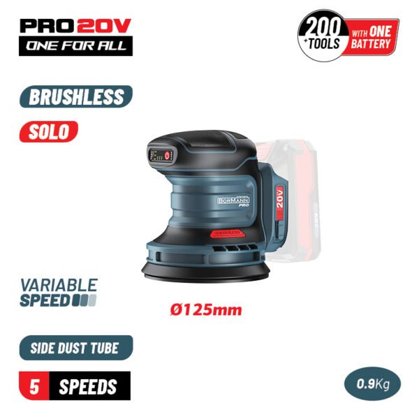 BORMANN Pro BBP5413 CORDLESS ORBITAL SANDER 20V,Li-Ion, 125mm, 5 SPEEDS SETTINGS,SOLO