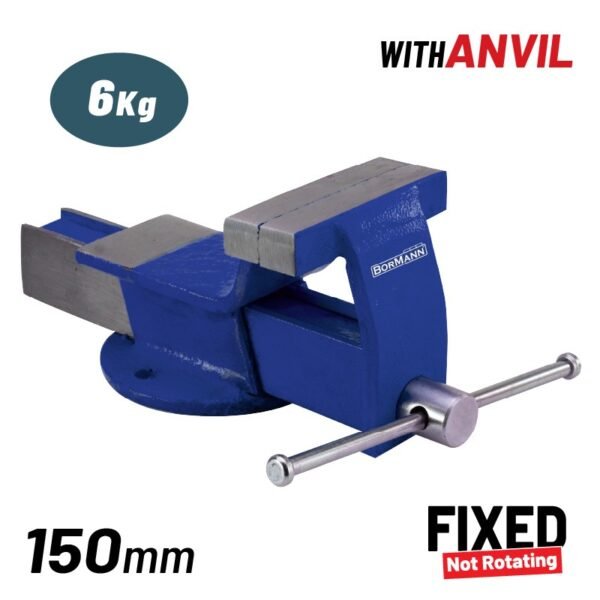 STEEL VICE, FIXED BASE WITH ANVIL 150mm, 6Kg