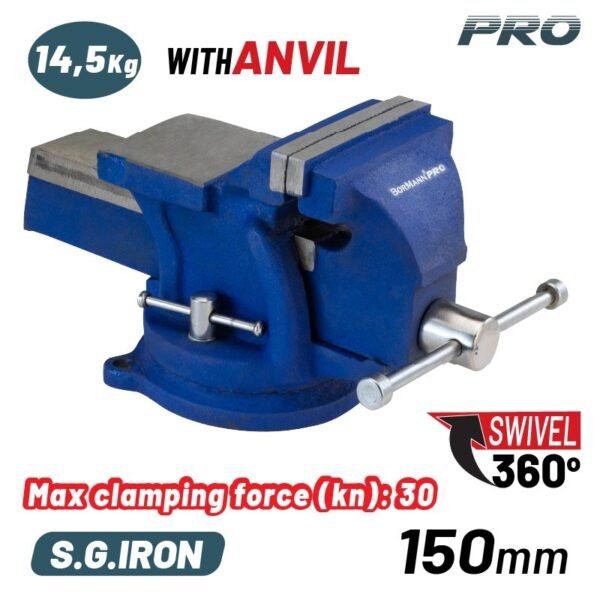 SWIVEL BASE IRON VICE, JAW HARD, SMOOTH FINISH, 6", 14.5kg, S.G. IRON