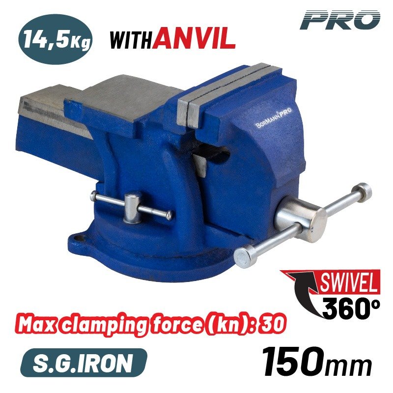 BORMANN Pro BBV3205 Μέγγενη Άθραυστη Περιστρεφόμενη με Αμόνι, 150mm, 14.5kg, S.G. IRON