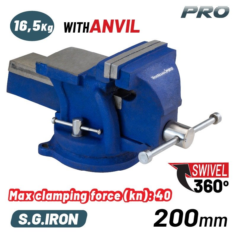 SWIVEL BASE IRON VICE, JAW HARD, SMOOTH FINISH, 8", 16.5kg, S.G. IRON
