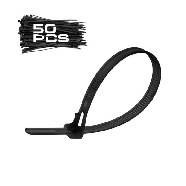NYLON CABLE TIES RELEASABLE 7.5x200mm BLACK 50pcs