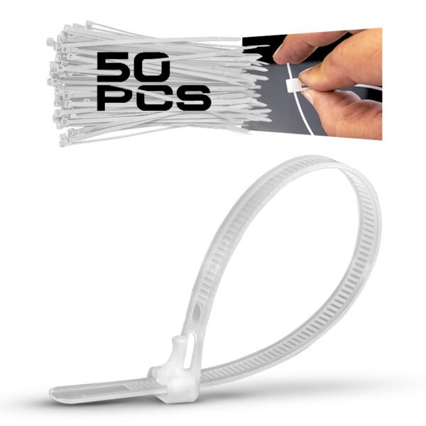 NYLON CABLE TIES RELEASABLE 3.5x150mm WHITE 50pcs