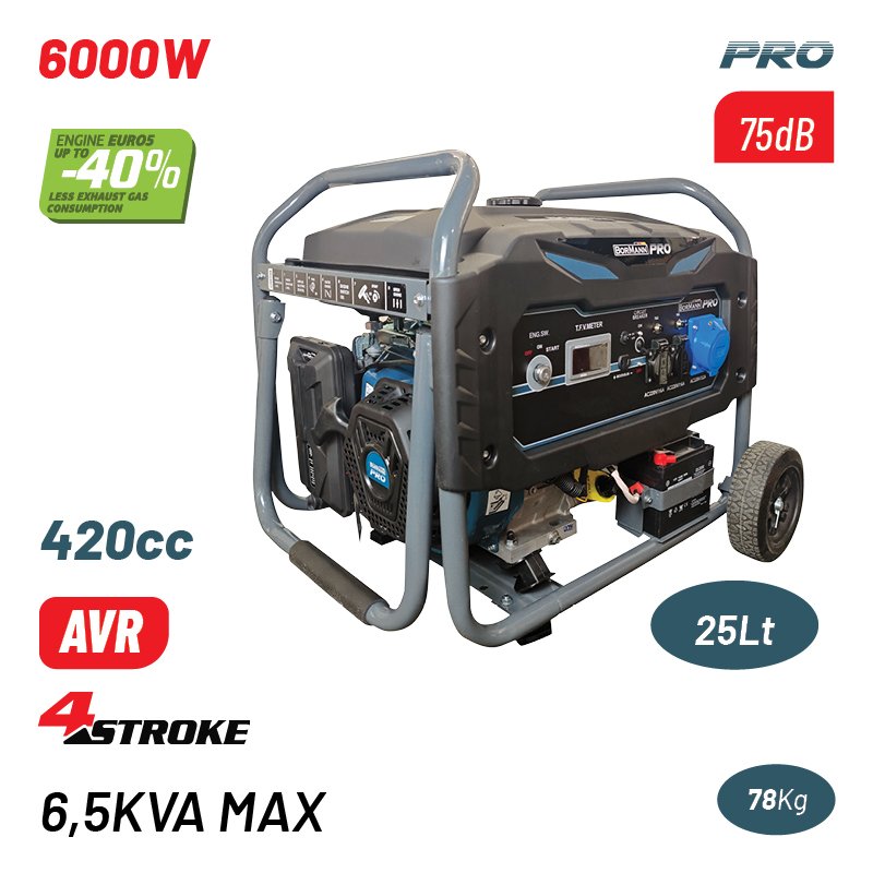 BORMANN Pro BGB8010 GASOLINE GENERATOR 6000W, 420cc ELECTRIC STARTER & AVR,WHEELS