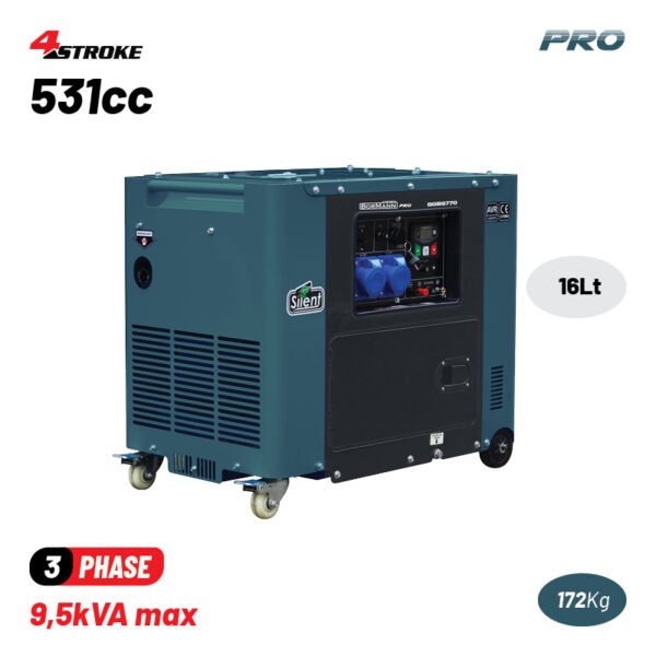 BORMANN Pro BGB9773 3-PHASE DIESEL GENERATOR RATED OUTPUT 7000W, 531cc,E-START & WHEELS