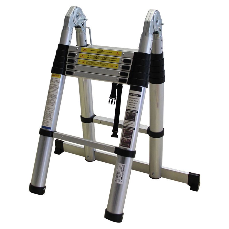 TELESCOPIC ALUMINUM LADDER 14 STEPS 2,2+2,2m, SOFT CLOSE