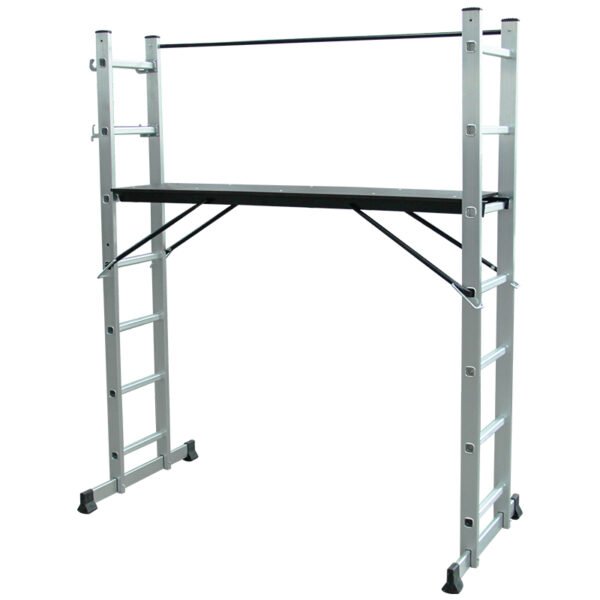 MULTIPURPOSE SCAFFOLDING ALUMINIUM LADDER 3IN 1, 7+7 STEPS WITH BALANCE BAR