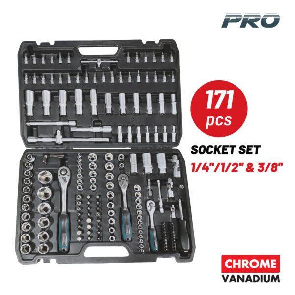 SOCKET SET WITH WRENCHES 1/2'',1/4''&3/8'' 171PCXS