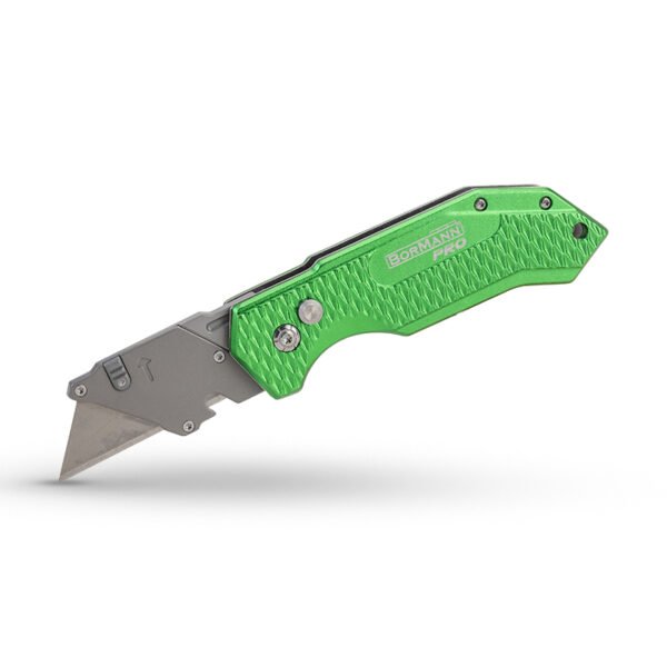 FOLDING UTILITY KNIFE IN GREEN COLOR WITH ALUMINUM HANDLE , 172mm