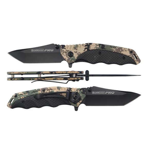 FOLDING UTILITY ΤΑΝΤΟ KNIFE WITH ALUMINUM CAMO COATING HANDLE , 194mm, BLACK BLADE