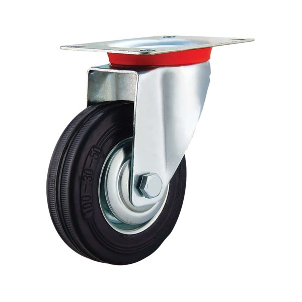 Top plate swivel Industrial rubber caster, wheel φ125, load 120Kg, Η153mm plate 100x82mm