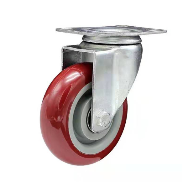Top plate swivel RED PVC caster, wheel φ100, load 100Kg, Η131mm plate 93,5x65mm