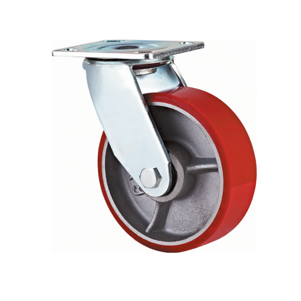 Top plate swivel PU cast iron caster, wheel φ125, load 320Kg, Η163mm plate 113x110mm