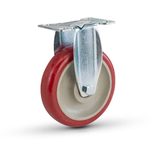Top plate rigid RED PVC caster , wheel Φ125, load 110Kg, Η153,5mm plate 93,5x65mm