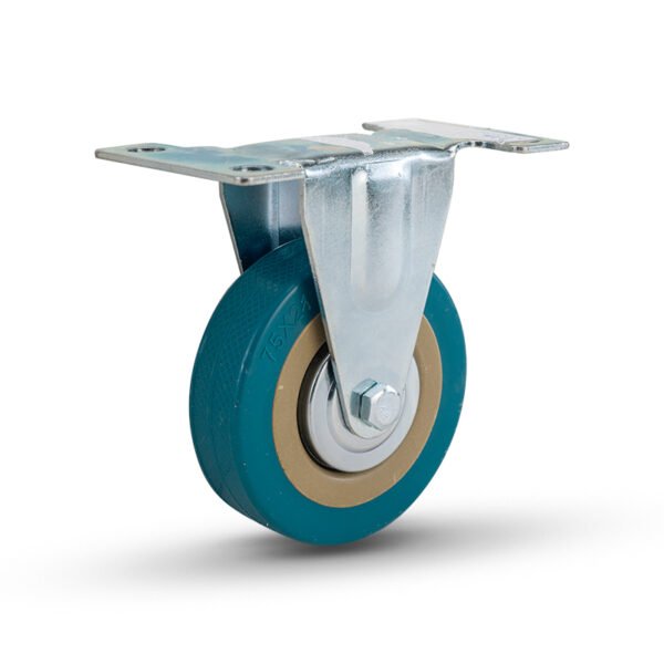 Top plate Rigid blue PVC caster , wheel Φ75, load 60Kg, Η99mm plate 100x58mm