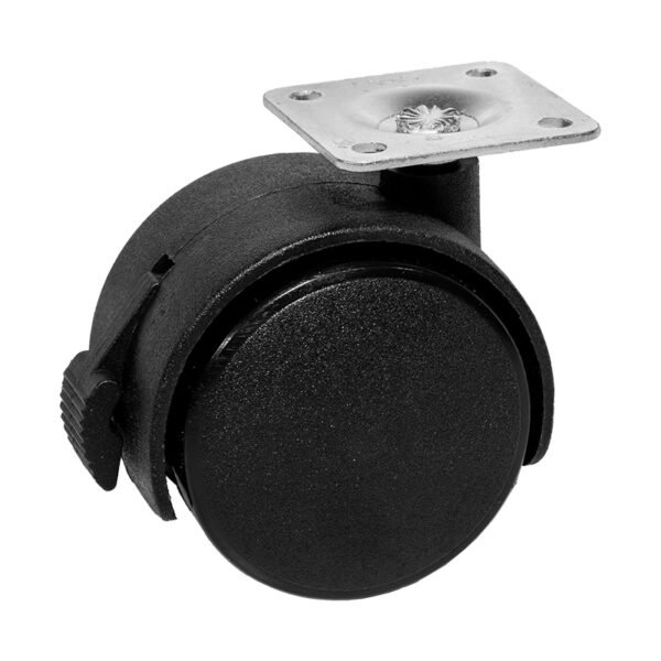 TOP PLATE SWIVEL FURNITURE CASTER WITH BRAKE, BLACK, WHEEL Φ50, MAX LOAD 20Kg, Η62mm, PLATE 38x38m