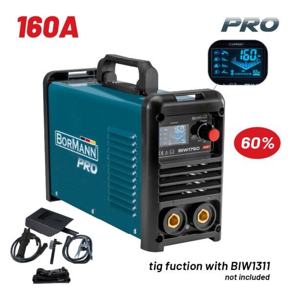 •WELDING INVERTER SYNERGIC,EFFICIENCY 160A/60%,MAX. ELECTRODE 4mm, INCLUDES ACCESSORIES
