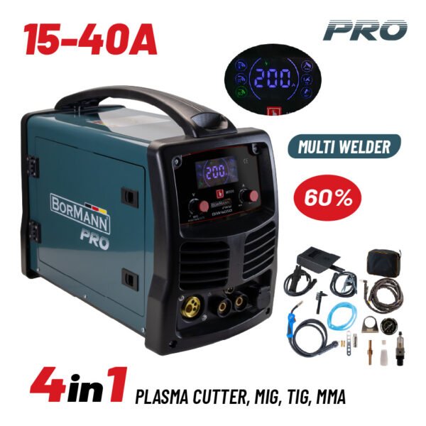 4 IN 1 MULTI WELDER (PLASMA CUTTER, MIG, TIG, MMA) 15-200Α/20-40Α, 60%, 1-12MM, INCLUDES ACCESSORIES