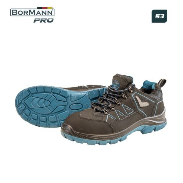 SAFETY SHOES S3, BLACK WITH BLUE, NUBUCK LEATHER, MADRID No 43