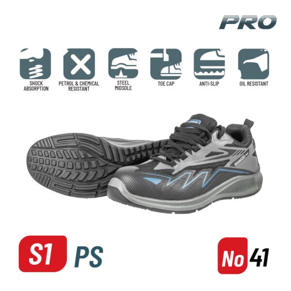 BORMANN Pro BBP8281 SAFETY SHOES S1PS, DARK GREY-BLACK, MESH-TPU, PACIFIC, No 41