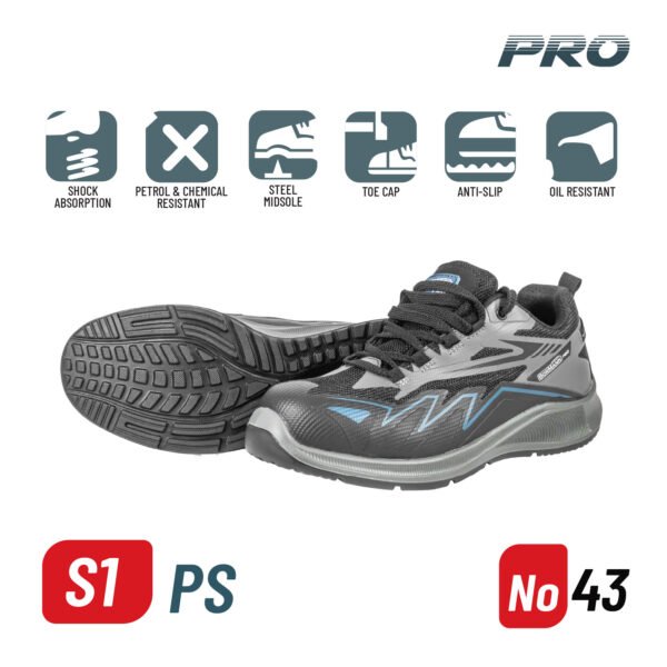 BORMANN Pro BPP8283 SAFETY SHOES S1P, DARK GREY-BLACK, MESH-TPU, PACIFIC, No 43