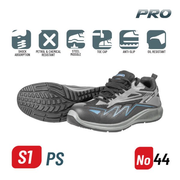 BORMANN Pro BPP8284 SAFETY SHOES S1PS, DARK GREY-BLACK, MESH-TPU, PACIFIC, No 44