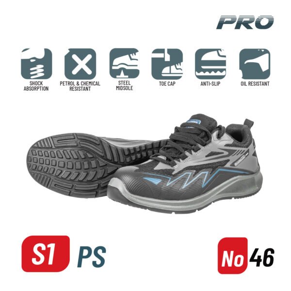 BORMANN Pro BPP8286 SAFETY SHOES S1PS, DARK GREY-BLACK, MESH-TPU, PACIFIC, No 46