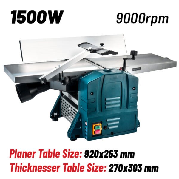 PLANER/THICKNESSER 1500W, WORKING WIDTH 252mm, MAX DEPTH 2,5mm, TABLE 270X303mm, WORKING SPEED 4m/mi