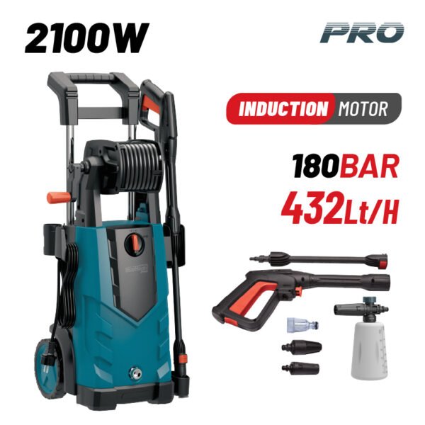 HIGH PRESSURE CLEANER 2100W, 180BAR,INDUCTION MOTOR,432L/h,TURBO NOZZLE,HOSE REEL