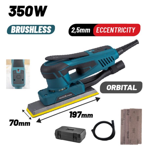 ELECTRIC PULSE ORBITAL SANDER WITH SAFETY SWITCH 350W, 70x197mm, 4000-10000rpm, ECCENTRIC 2.5mm
