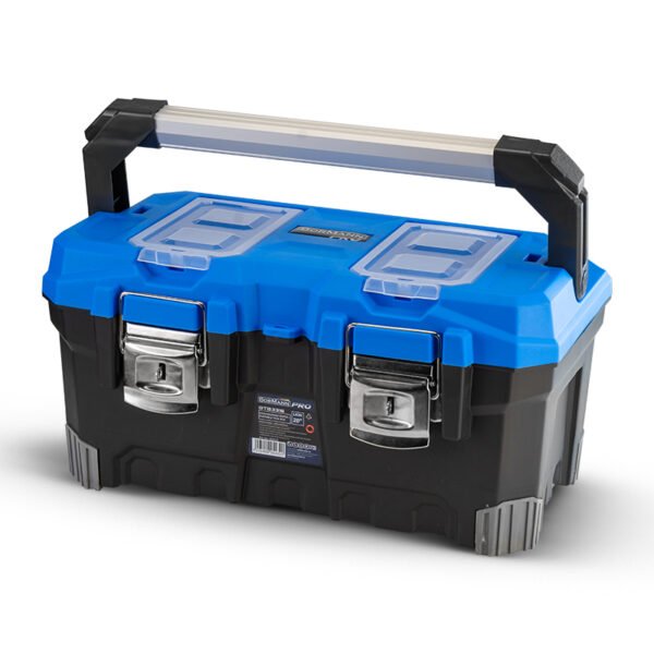 PORTABLE TOOL BOX "LION", ALUMINIUM HANDLE, METAL CLIP WITH LOCK & EXTRA TOP STORAGE, 56x30x27,7cm