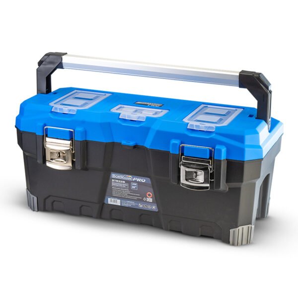PORTABLE TOOL BOX "LION", ALUMINIUM HANDLE, METAL CLIP WITH LOCK & EXTRA TOP STORAGE, 67,6x31,4x30cm
