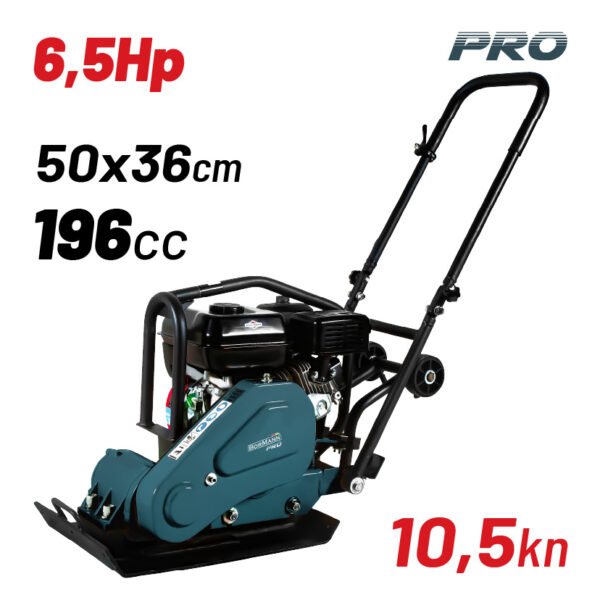 PLATE COMPACTOR PETROL ENGINE 6,5HP, 196cc, VIBRATION FORCE 10,5kN, 62Kg