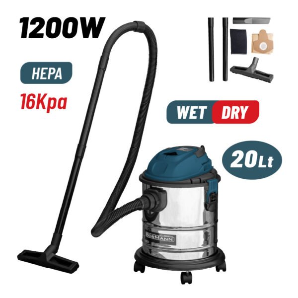 WET & DRY VACUUM CLEANER 1200W, SS 20LT BUCKET