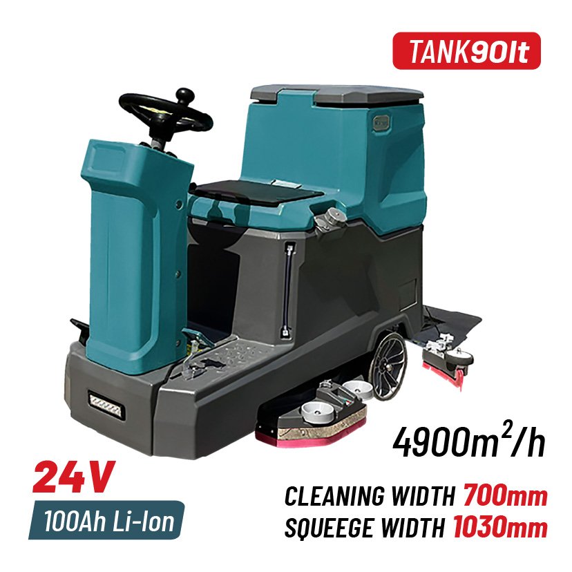 ELECTRIC FLOOR SCRUBBER , TANK 90lt , CLEANING WIDTH 700mm , SQUEEGE WIDTH 1030mm , 4900M²/h , 24V/1