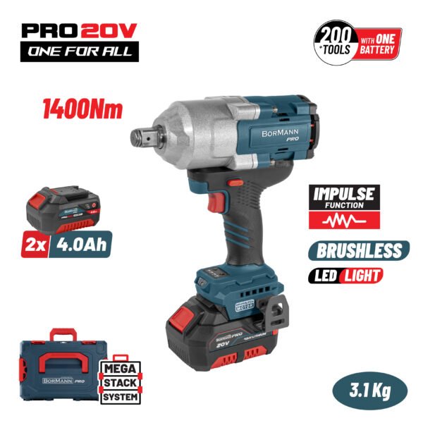 BORMANN PRO BBP5392X44 CORDLESS BRUSHLESS IMPARCT WRENCH 20V,Li-Ion,1400Νm, 0-900/1200/1500rpm,SOLO