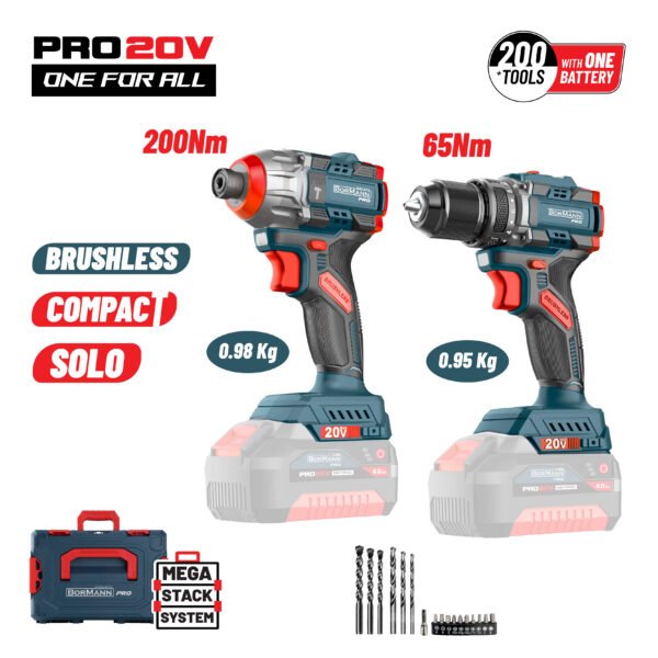 BORMANN Pro BBP5408Τ2CA SET COMPACT CORDLESS IMPACT DRILL & IMPACT DRIVER,BRUSHLESS, SOLO